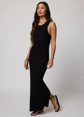 Rib High Neck Maxi Dress